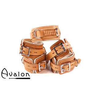 Avalon - LUST - Collar og Cuffs, 5 deler, Brunt og Hvitt