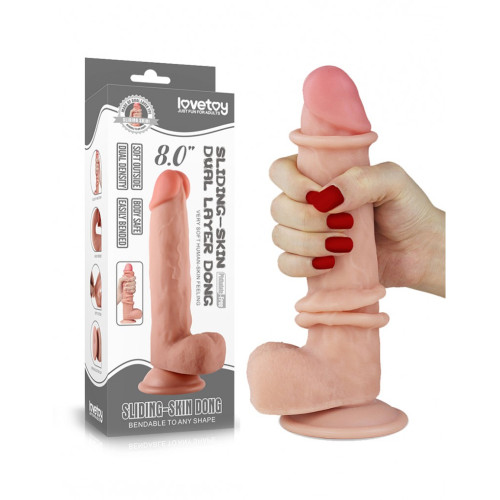Lovetoy - 8" Sliding Skin Dildo - Lys Hudfarge