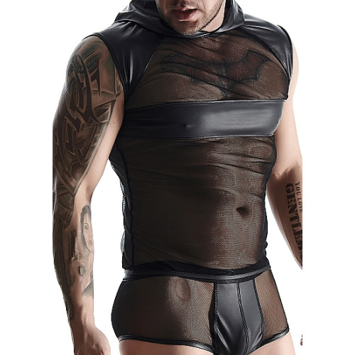 Regnes Fetish Planet - Wetlook/Netting Skjorte med Hette for Han Regnes Fetish Planet - Wetlook/Netting Skjorte med Hette for Han