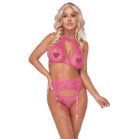 Cottelli Lingerie - Undertøysett med overdel og hofteholder - Rosa