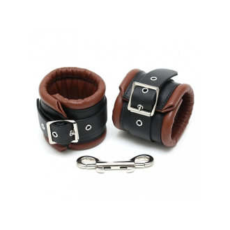 Rimba - Polstrede Fotcuffs i Lær med Lås - Brun og Sort
