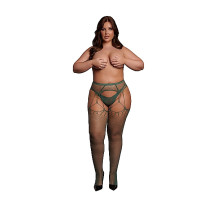 Le Desir - Shredded -  Nettingstrømper med hofteholder - One Size - XL til 4XL - Grønn