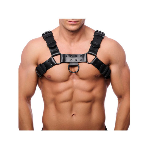 Red Leather - Bulldog Harness i sort lær med sorte detaljer - L/XL Red Leather - Bulldog Harness i sort lær med sorte detaljer - L/XL